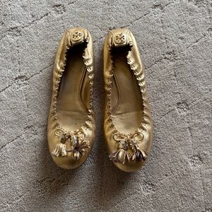 Tory Burch Gold Reese Flats